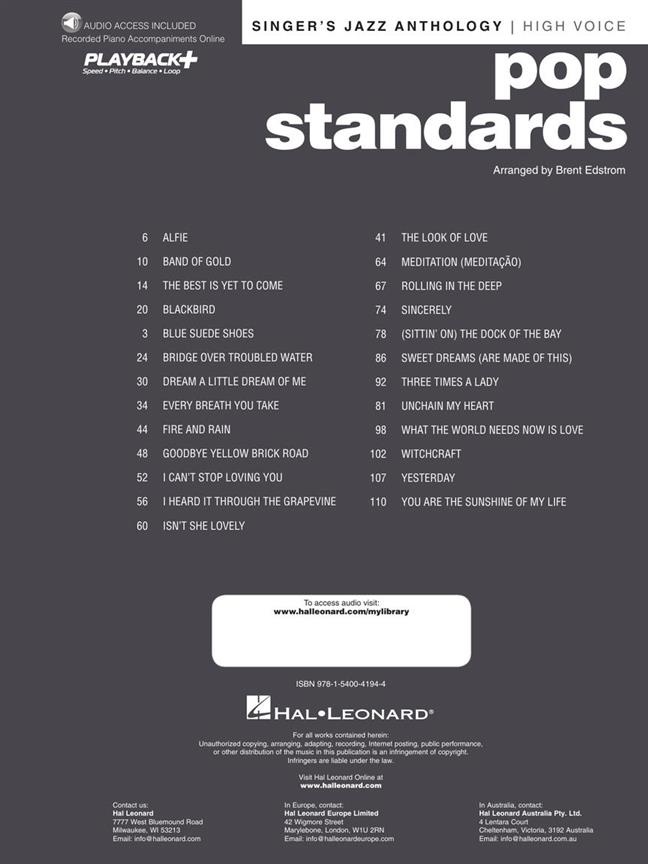 Pop Standards - Singer's Jazz Anthology High Voice